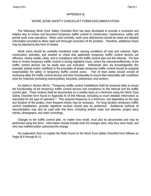 Work Zone Safety Checklist Form Documentation screenshot