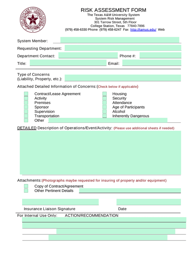 Risk Assessment Form screenshot