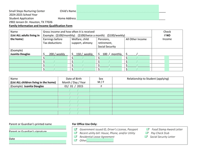 Small Steps Nurturing Center Student Application screenshot