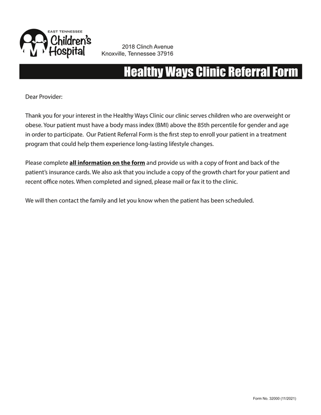 Healthy Ways Clinic Referral Form screenshot