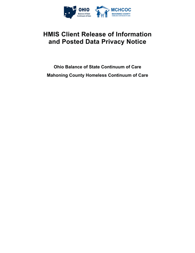 HMIS Client Release Of Information And Posted Data Privacy Notice screenshot