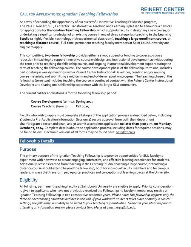 CALL FOR APPLICATIONS Ignatian Teaching Fellowships screenshot