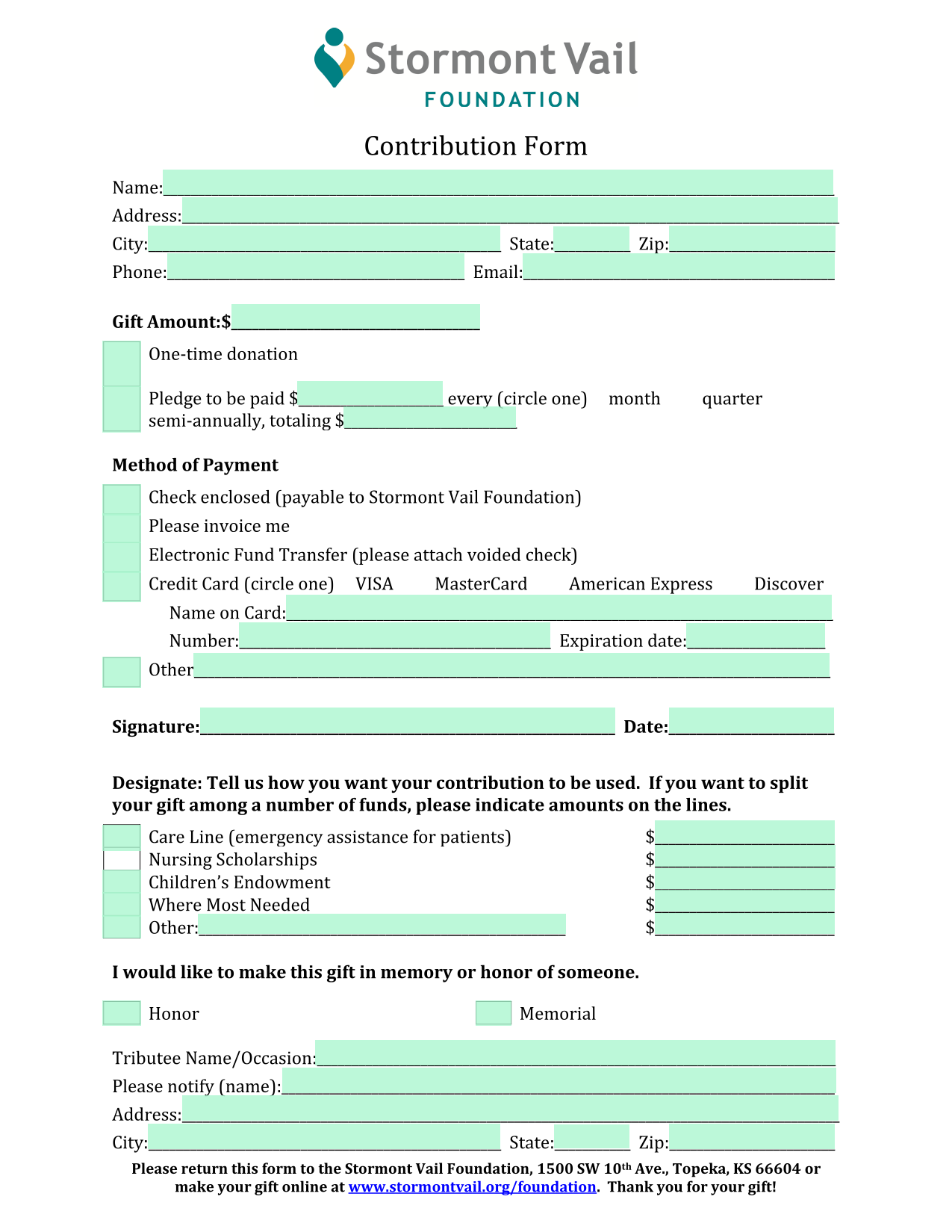 Contribution Form screenshot