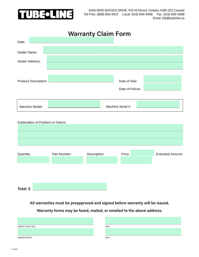 Warranty Claim Form screenshot