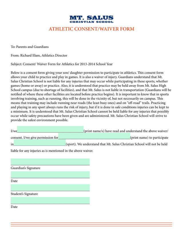 Athletic ConsentWaiver Form screenshot