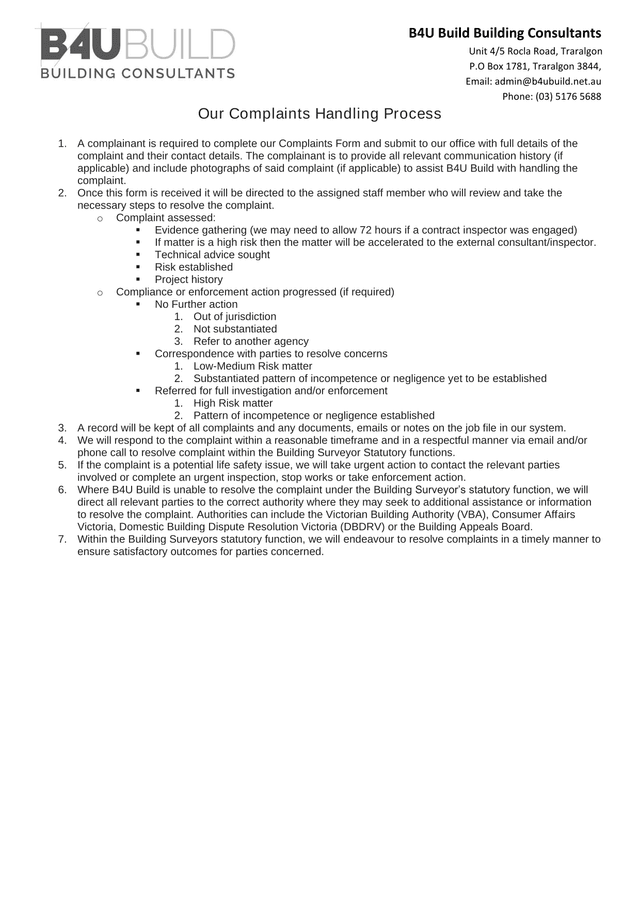 Complaints Handling Process screenshot