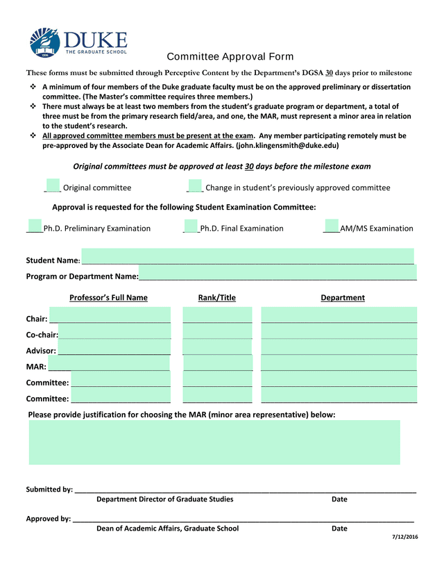 Committee Approval Form screenshot