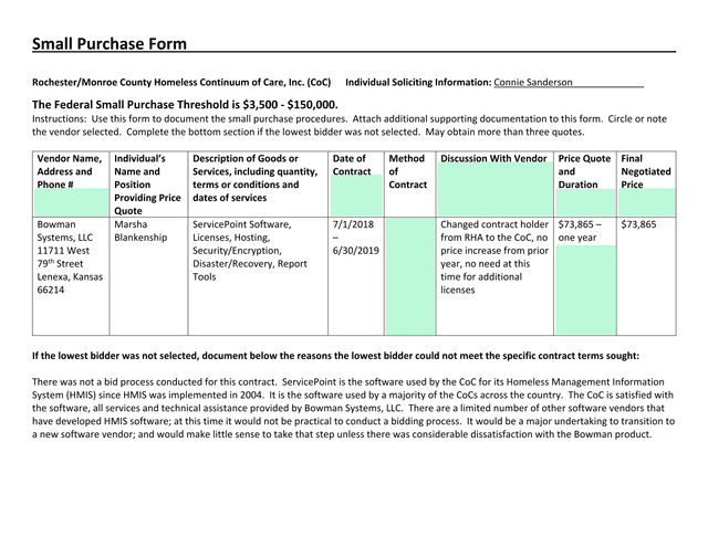 Small Purchase Form screenshot