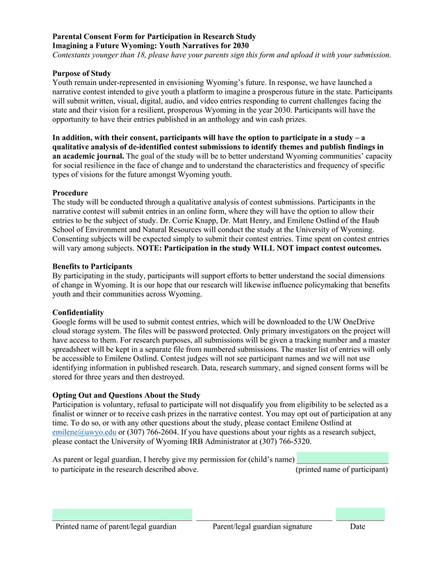 Parental Consent Form For Participation In Research Study screenshot