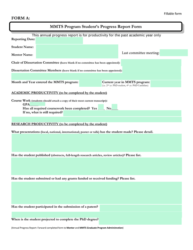 FORM A MMTS Program StudentS Progress Report Form screenshot