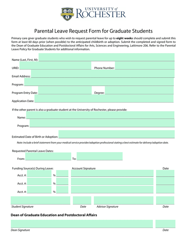 Parental Leave Request Form For Graduate Students screenshot