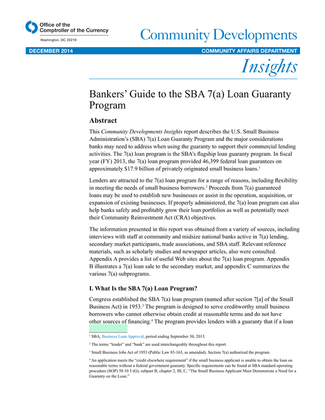 Bankers Guide To The SBA 7(A) Loan Guaranty Program screenshot