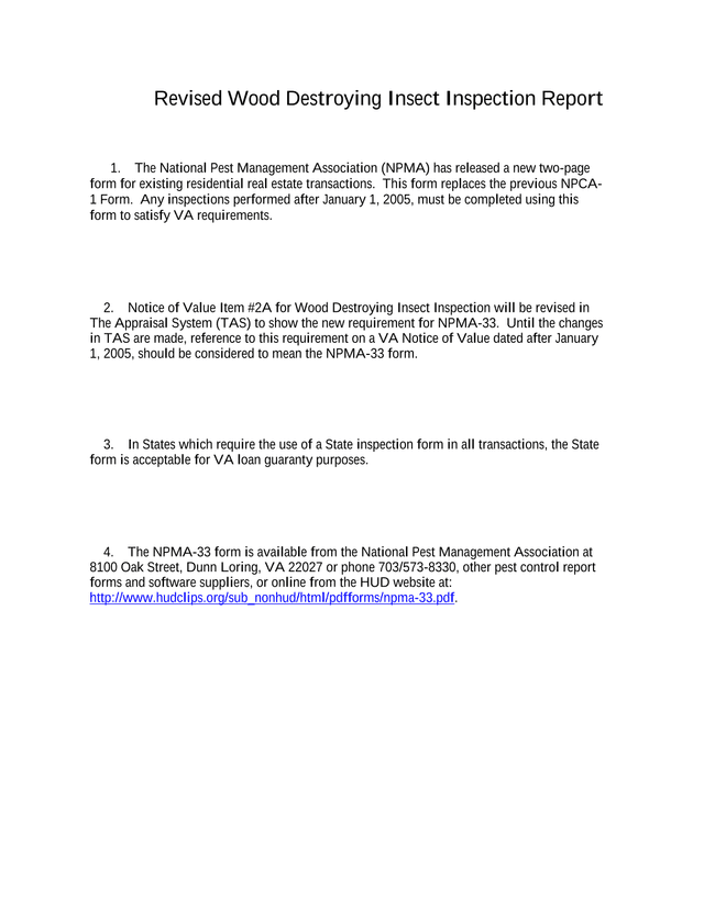 Revised Wood Destroying Insect Inspection Report screenshot