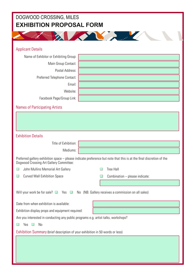 Dogwood Crossing Exhibition Proposal Form screenshot