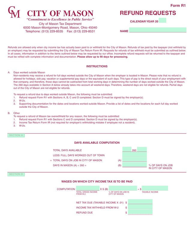 City Of Mason Tax Refund Instructions screenshot