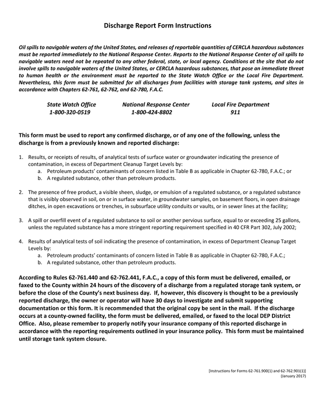 Discharge Report Form Instructions screenshot
