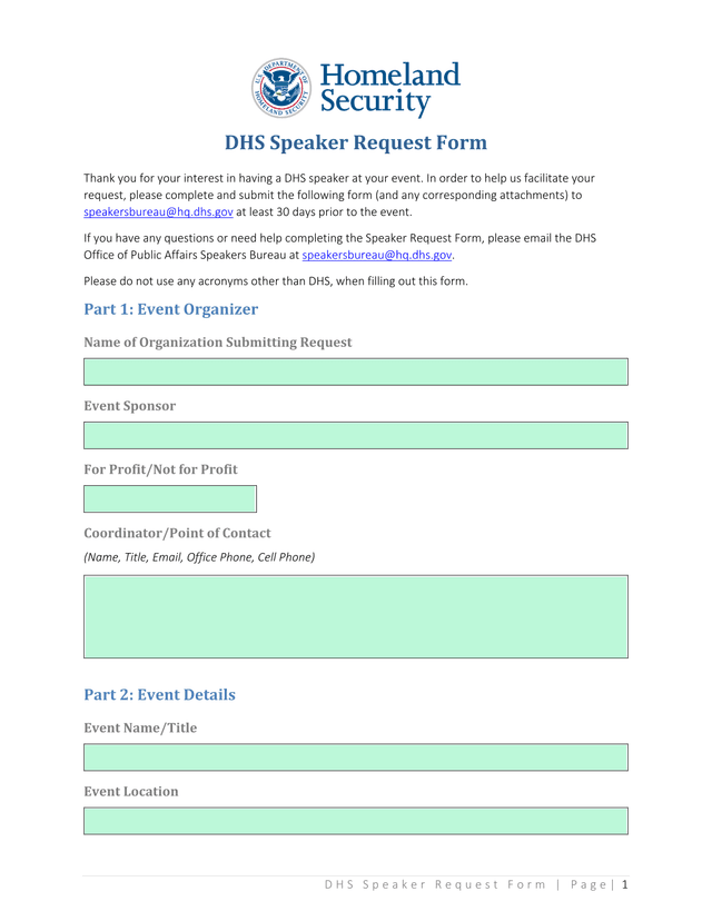 DHS Speaker Request Form screenshot