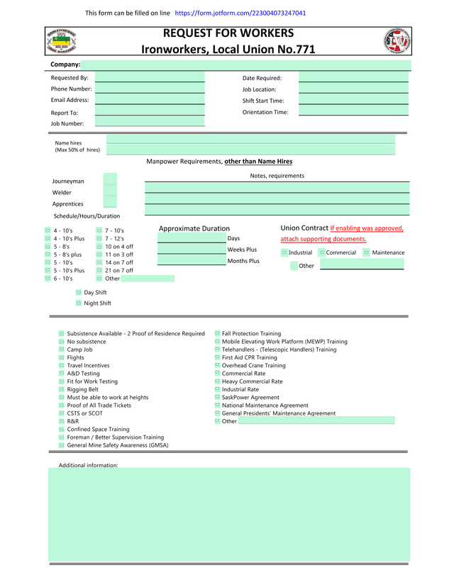 REQUEST FOR WORKERS   Ironworkers, Local Union No.771 screenshot