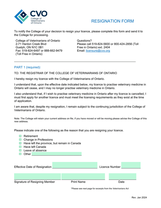 Resignation Form screenshot