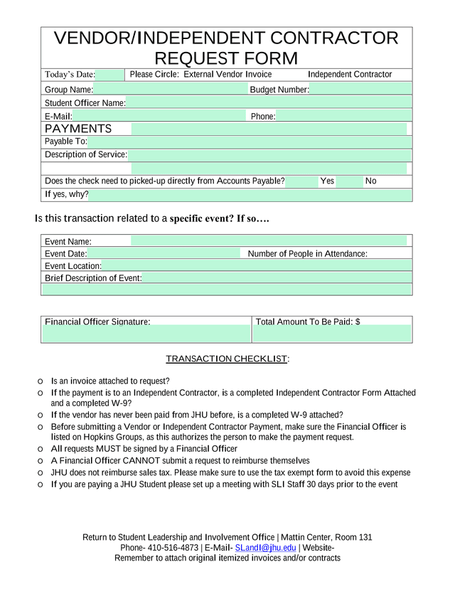 VendorIndependent Contractor Request Form screenshot