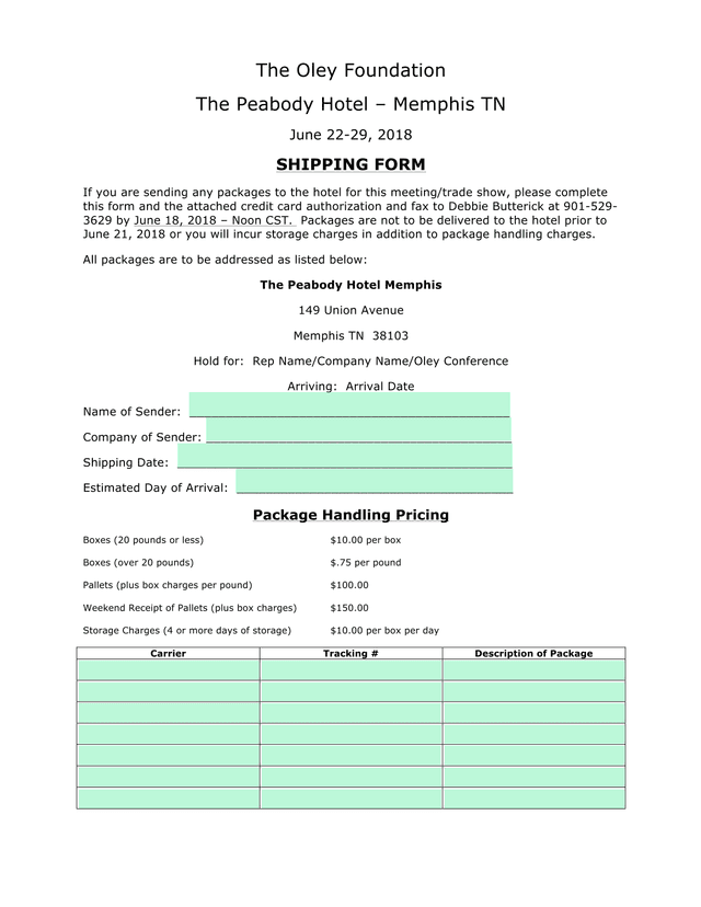 Oley Foundation Shipping Form screenshot