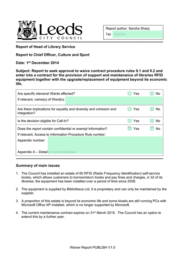 Waiver Report PUBLISH screenshot