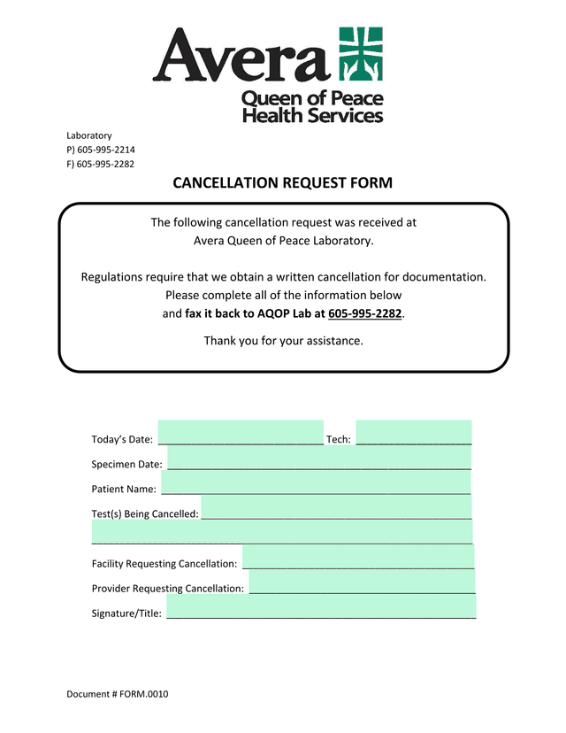 CANCELLATION REQUEST FORM screenshot