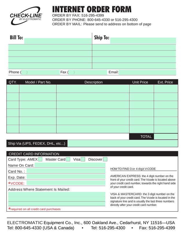 Internet Order Form screenshot