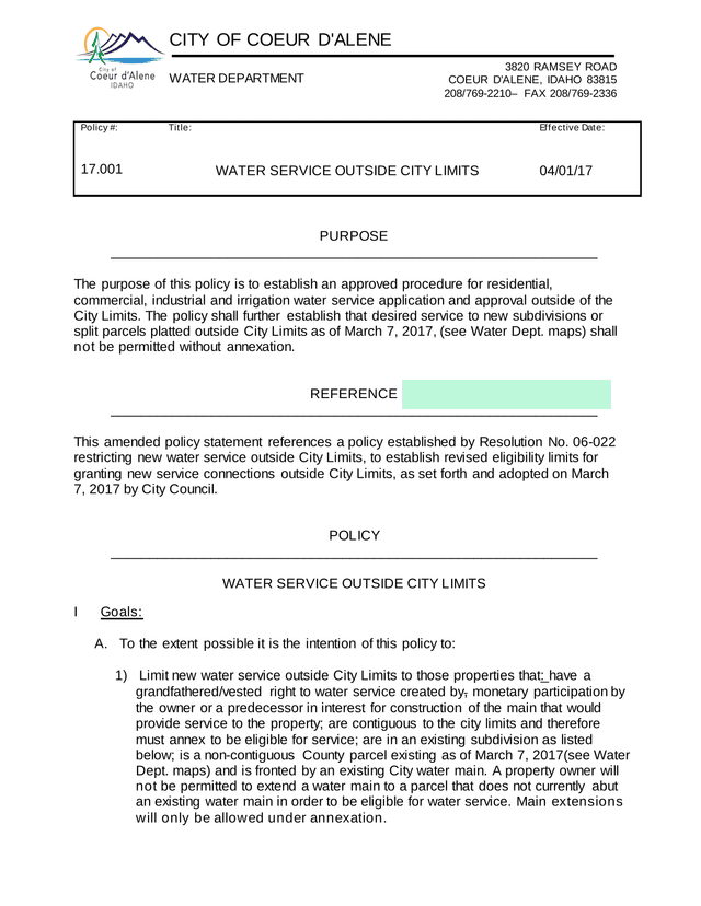 WATER SERVICE OUTSIDE CITY LIMITS screenshot