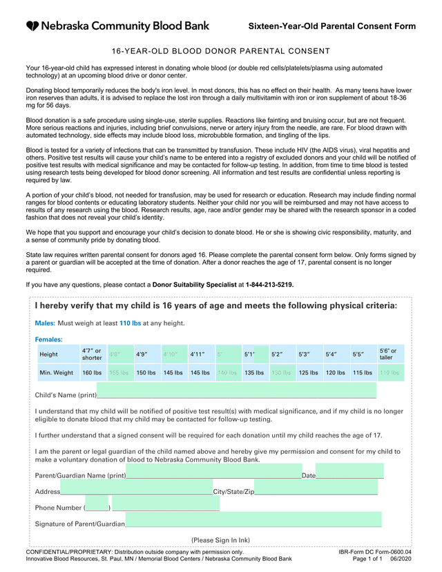 Sixteen Year Old Parental Consent Form screenshot