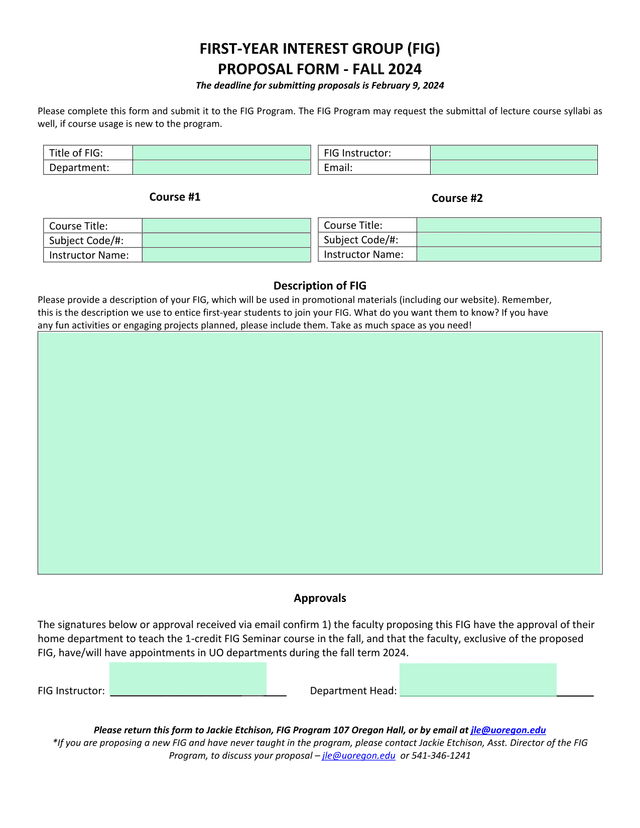 FIRST YEAR INTEREST GROUP (FIG) PROPOSAL FORM   FALL 2024 screenshot