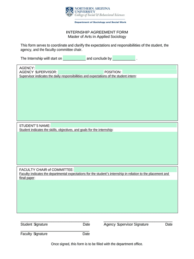 INTERNSHIP AGREEMENT FORM screenshot