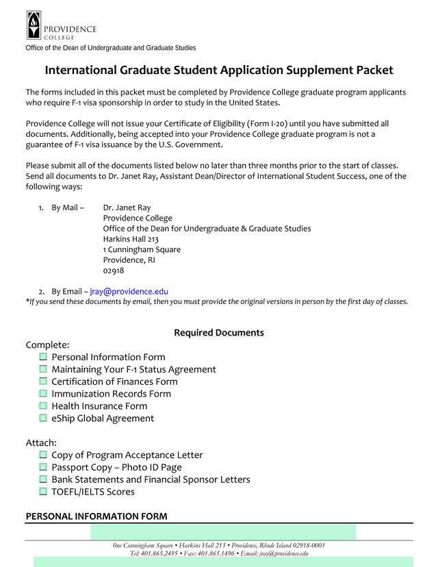International Graduate Student Application Supplement Packet screenshot