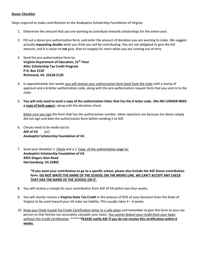 Donor Checklist screenshot
