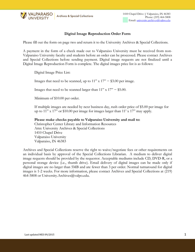 Digital Image Reproduction Order Form screenshot