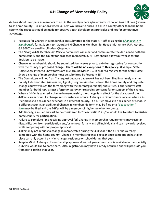 4 H Change Of Membership Policy screenshot