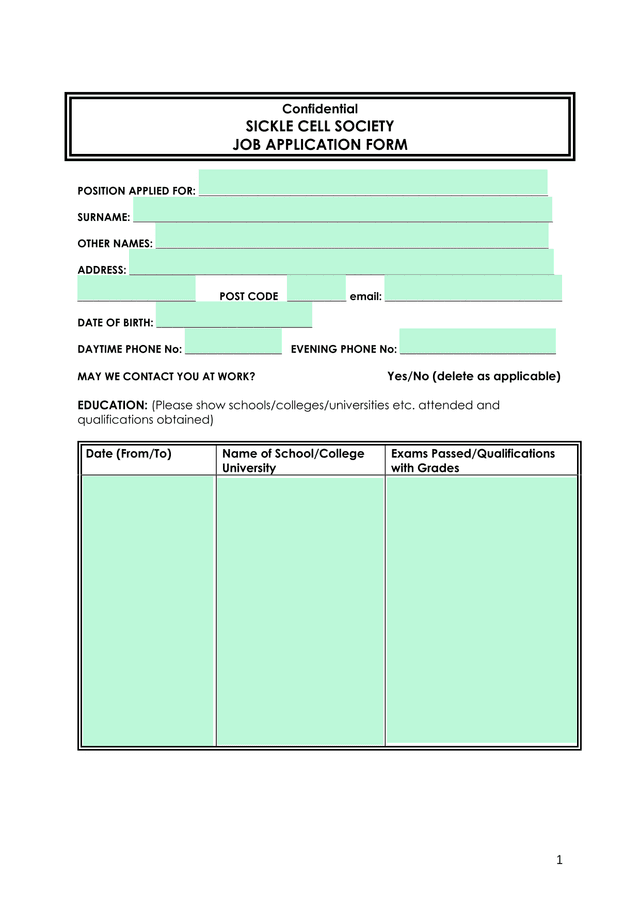 SICKLE CELL SOCIETY JOB APPLICATION FORM screenshot