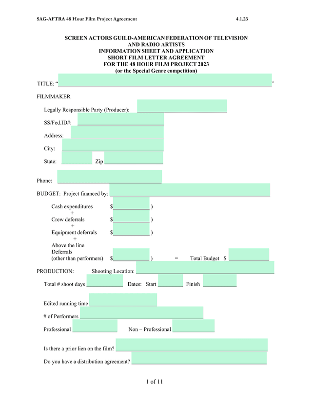 SAG AFTRA 48 Hour Film Project Agreement screenshot