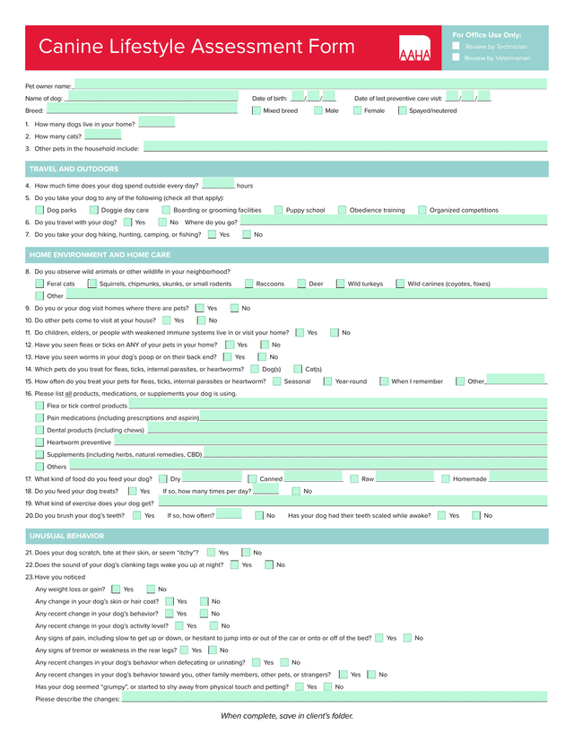 Pet Health And Environment Questionnaire screenshot