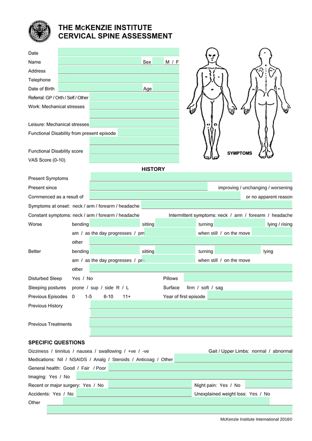 McKenzie Institute Cervical Spine Assessment Examination screenshot