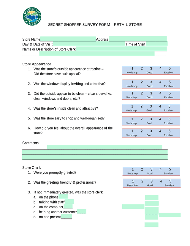 SECRET SHOPPER SURVEY FORM  RETAIL STORE screenshot