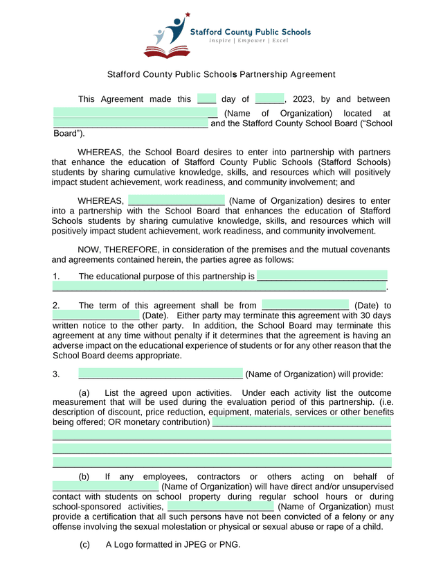 Stafford County Public Schools Partnership Agreement screenshot