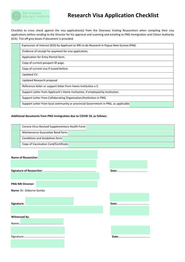 Research (Visa) Application Checklist screenshot