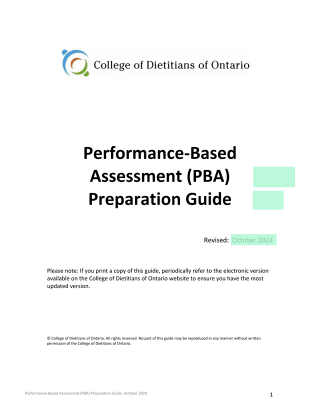 Performance Based Assessment (PBA) Preparation Guide screenshot