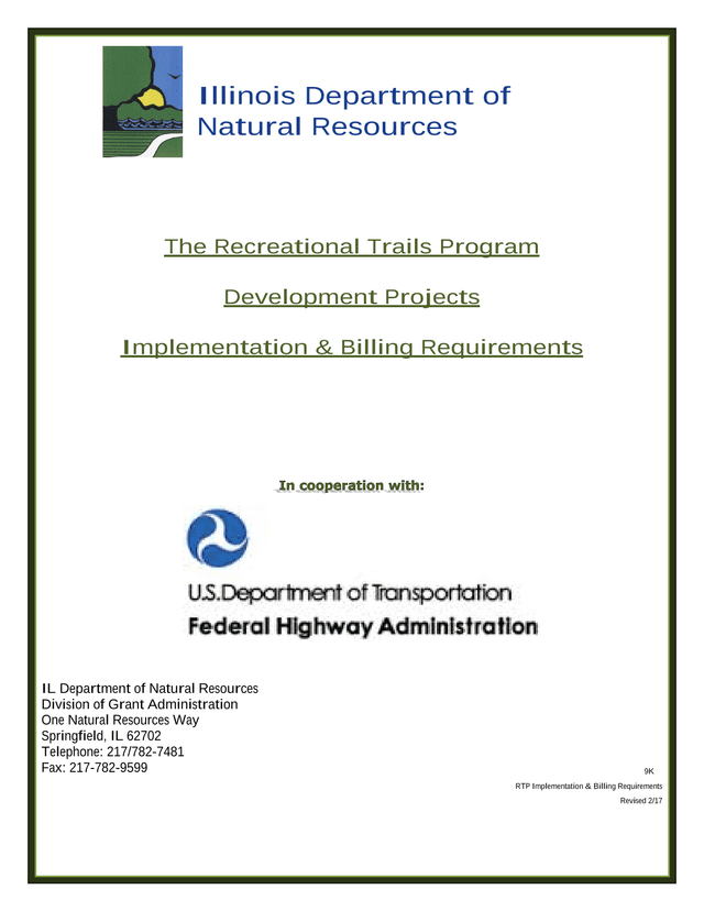 The Recreational Trails Program Development Projects Implementation  Billing Requirements screenshot