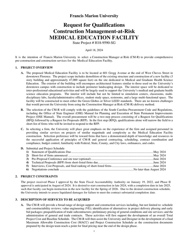Request For Qualifications Construction Management At Risk MEDICAL EDUCATION FACILITY screenshot