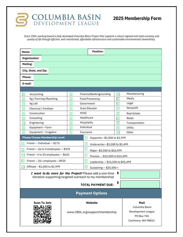2025 Membership Form screenshot