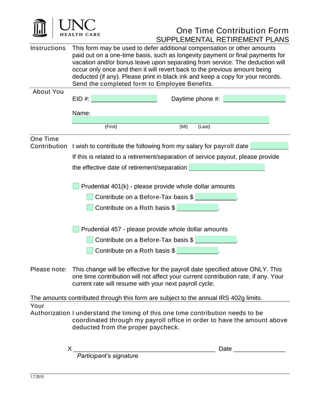 One Time Contribution Form screenshot