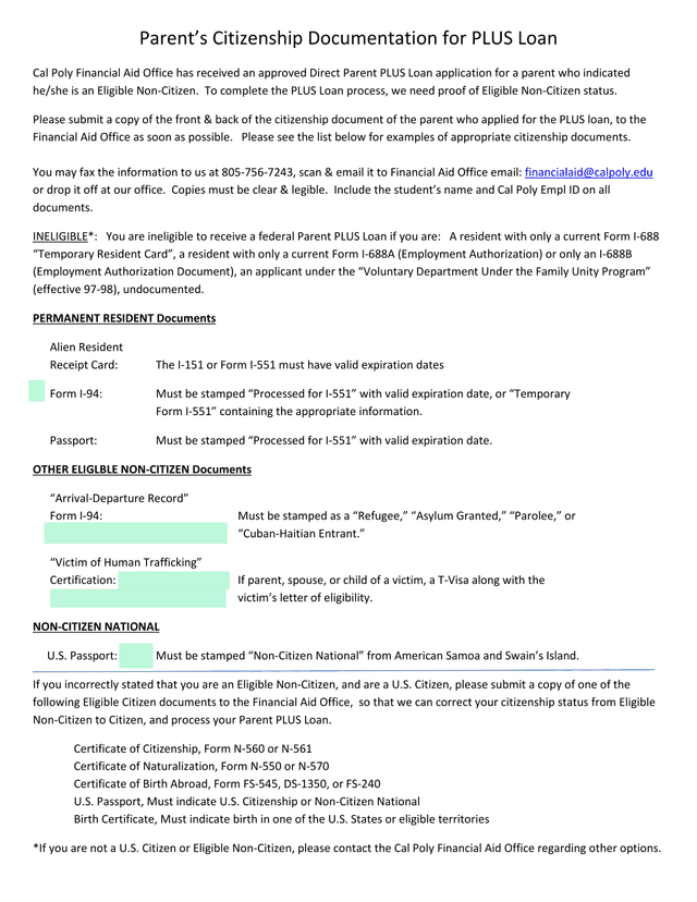 ParentS Citizenship Documentation For PLUS Loan screenshot