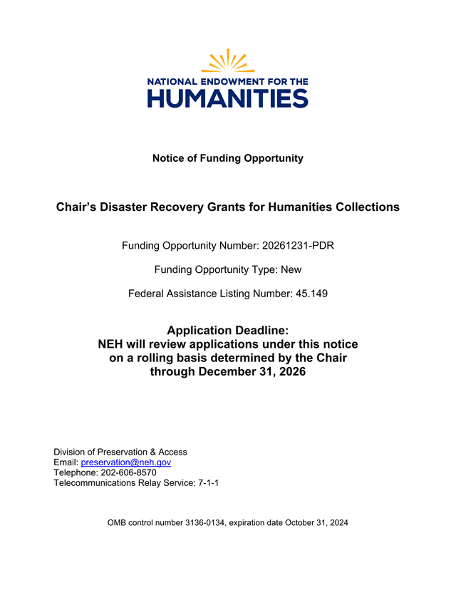 ChairS Disaster Recovery Grants For Humanities Collections screenshot